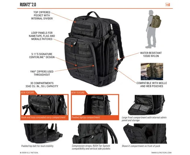 5.11 RUSH72 2.0 BACKPACK, KANGAROO