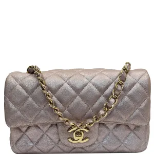 CHANEL Mini Rectangular Flap Goatskin Leather Shoulder Bag Metallic