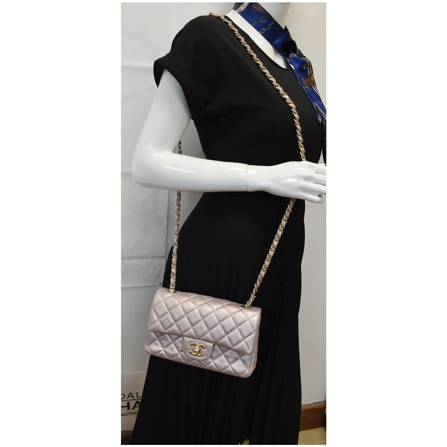CHANEL Mini Rectangular Flap Goatskin Leather Shoulder Bag Metallic