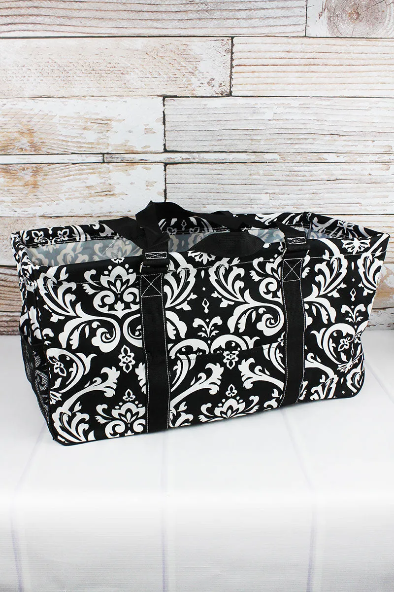 Damask Collapsible Haul-It-All Basket with Mesh Pockets