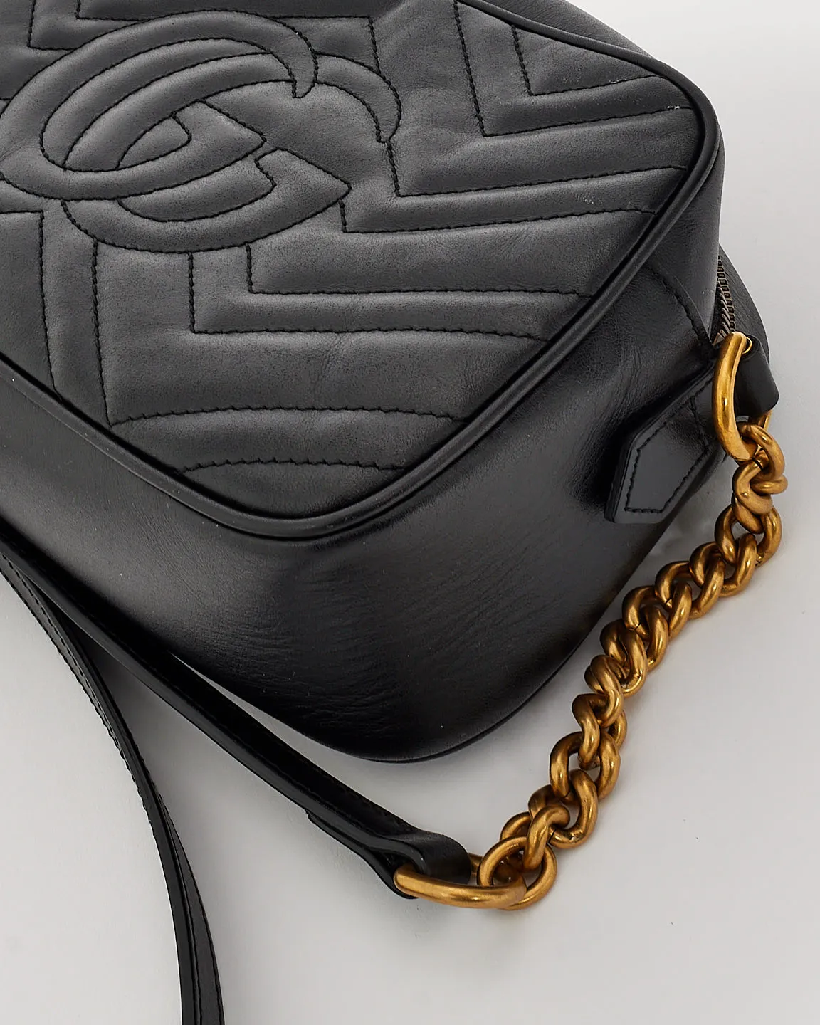Gucci Black Leather Marmont GG Matelasse Camera Small Bag