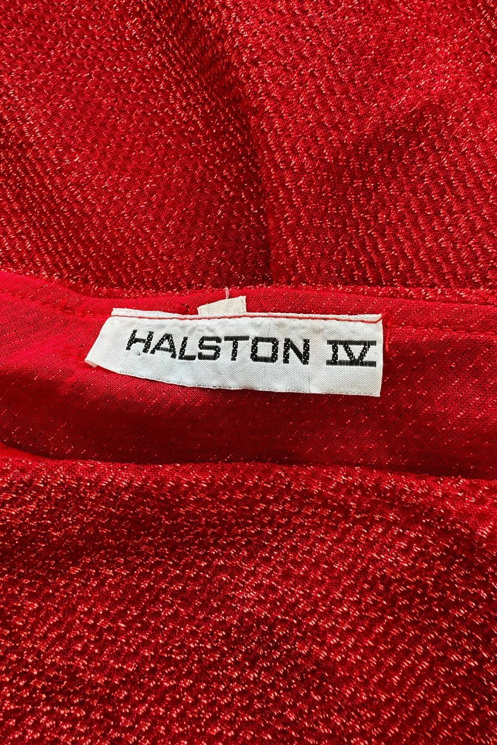 Halston 1970s Red Metallic One Shoulder Dress