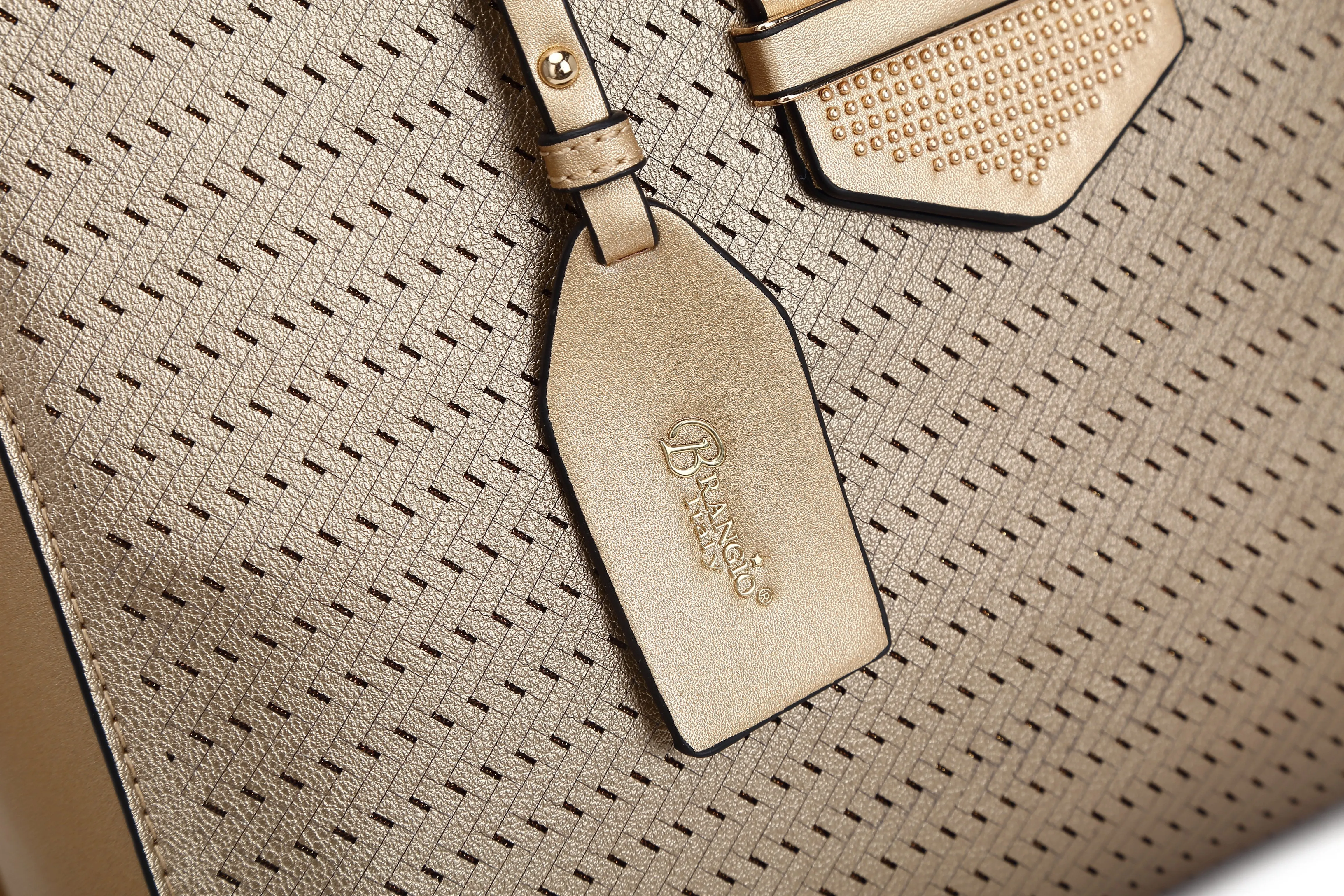 Luxurious Gold Handbag with Perforated Detailing