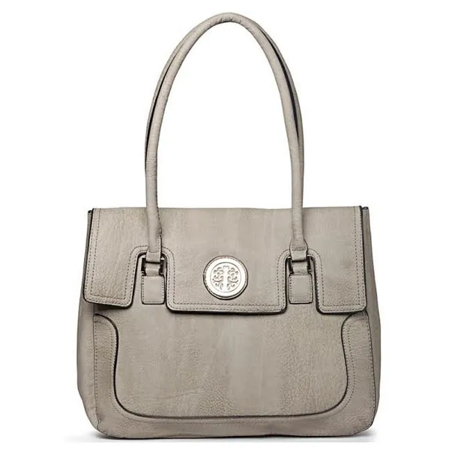Medallion satchel Bag purse Designer inspired Golden flora Gray flap pockets zip